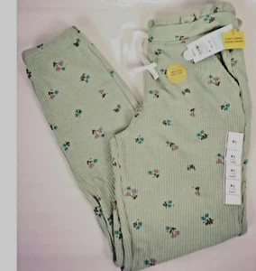 Cat and Jack NWT Girls Thermal Pants XL ( 14 ) Sage Green Floral - Picture 1 of 2