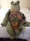 My Collection 1996 FISHING FROG Plush Basket Hat Pole Worm Green Vintage