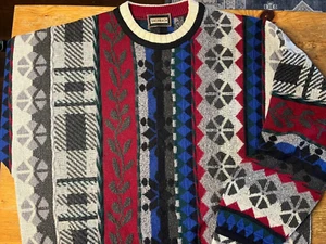 Vintage 90s Bachrach Sweater Mens Coogi Style Multicolor Stripe Cosby 1990s Y2K - Picture 1 of 11