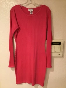 Vintage Watermelon Pink Dress Ribbed Long Sleeved 39”Cx36”Lx38”Hips Size Med - Picture 1 of 4