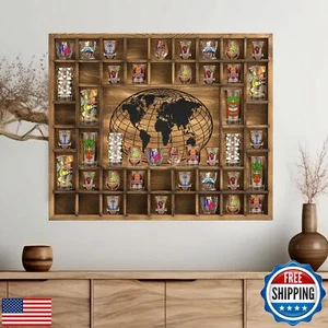 GlikCeil Grande Mapa del Mundo 44 Ranuras Vitrina de Vidrio 28 x 23"" Rústico Wo - Imagen 1 de 5