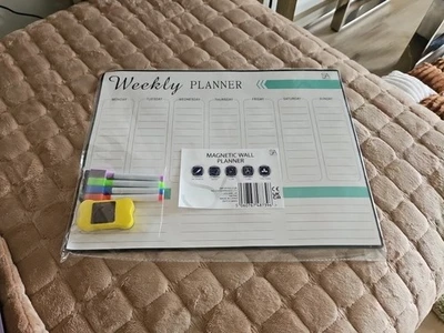 Magnetic Weekly Wall Planner A3 Dry Marker Eraser And Coloured Dry Marker Pens - Image 1 of 2