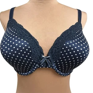 Maidenform Bra 36D Comfort Devotion Underwire Blue Lace Polka Dots Padded 09404 - Picture 1 of 7