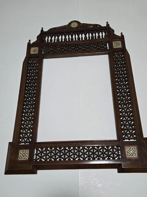 Винтажная декоративная зеркальная рама ручной работы из коричневого дерева, марокканская уникальная редкая - Изображение 1 из 4