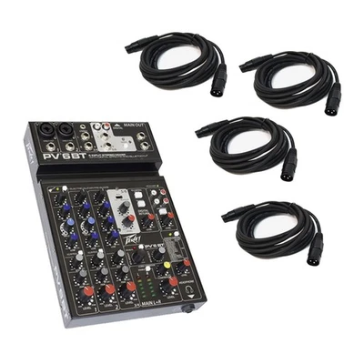 Peavey PV6 BT New Pro Audio DJ Bluetooth 6 Channel Slim Mixer & (4) XLR Cables - Image 1 of 4
