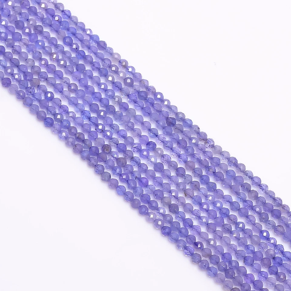 Cuentas micro facetadas redondas de piedras preciosas de tanzanita natural 2,5-3 mm hilo 12,5" 97 Foto 1 de 2
