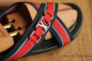 Louis Vuitton Blue Red Canvas LV Sandals Sliders Shoes Mens UK 11.5 US 12.5 - Picture 1 of 12