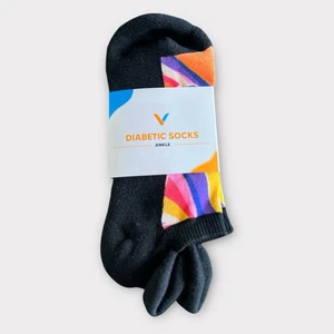 Viasox Diabetic Ankle Socks Black/Colorful 1 Pair Unisex X-LG W14+/M13-19 NWT’S - Picture 1 of 3