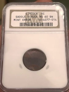 Lincoln Wheat Cent 1C ms60 BN Mint Error SADDLE STRUCK | NICE RED TONE!! - Picture 1 of 11