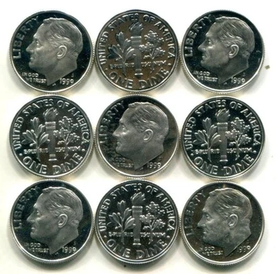 Rollo de 50 monedas de diez centavos Roosevelt de plata 1999-S camafeo a prueba de gemas - Envío gratuito Foto 1 de 3