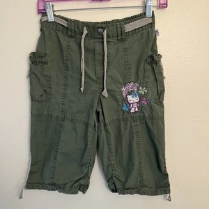 Hello Kitty Girl’s Vintage Y2K Embroidered Wide Leg Canvas Cargo Capri- 12-14 Y - Picture 1 of 9