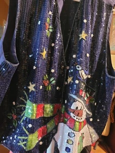 Quaker Factory Christmas Snowman Sequin Bead Vest Women’s 2X Sleeveless 90s. NWT - Picture 1 of 6