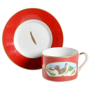Lynn Chase Winter Game Birds Red Cup & Saucer 95997 - Bild 1 von 1