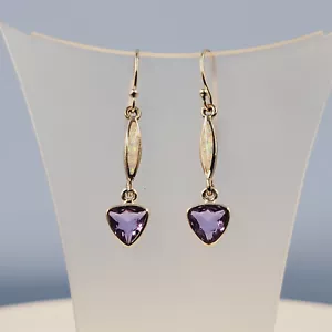 Alexandrite Opal Earrings, Lab Created Alexandrite, White Fire Opal, Handmade - Picture 1 of 4