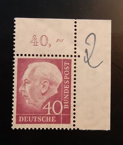 Bund, 188 ** Heuss Eckrand Ecke 2 postfrisch ungefaltet geprüft Schlegel - Bild 1 von 3