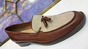 Women's ETIENNE AIGNER Brown & Ivory Leather/Canvas Slip On Loafers * Size 8N - Picture 1 of 9