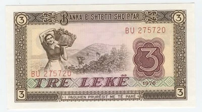 Albania 3 Leke 1976 Pick 41 UNC Uncirculated Banknote - Image 1 of 2