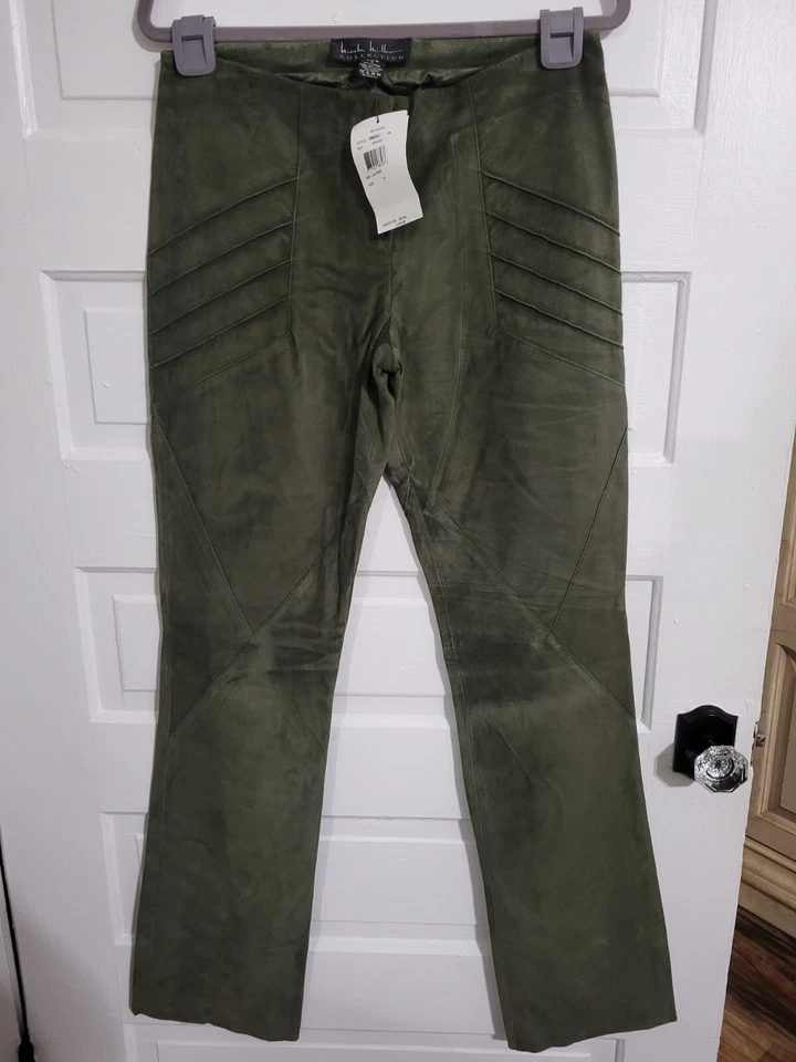 Pantalones para mujer Nicole Miller Collection Y2k años 90 100 % cuero gamuza 10 Foto 1 de 4