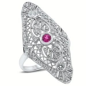 DEKO ANTIKER STIL 925 STERLINGSILBER LABOR-ERSTELLT RUBIN & CZ RING 852Z - Bild 1 von 4