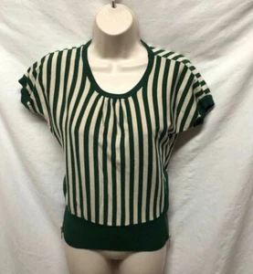 Queen Womens Sz S Green Striped Sweater with Tan side zips - Picture 1 of 4