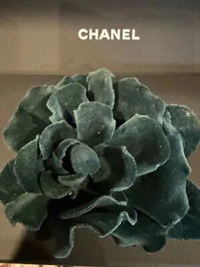 SPILLA CHANEL VINTAGE NUOVA VERDE VELLUTO CAMELIA SPILLA ORO CC PLACCA XXL 6,75" - Foto 1 di 9