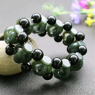 Brazalete con cuentas geometría hueca regalo mujer afortunada verde nefrita jade natural Foto 1 de 4