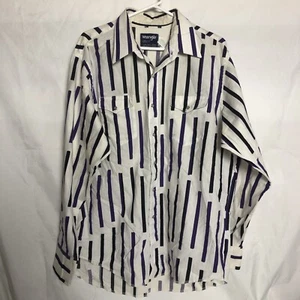 VTG 90’s Wrangler Mens 17.5x36 Pearl Snap Cowboy Cut X-long Tails Stripe USA - Picture 1 of 5