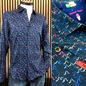 Luchiano Visconti STRETCH - XL Multi Blue Pattern Men Button Shirt Long Sleeve - Picture 1 of 19