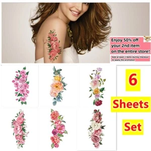 Juego de 6 - Pegatinas Tatuajes Temporales Impermeables Colorido Flor Brazo y Arte Corporal - Imagen 1 de 11