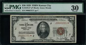 1929 $20 Federal Reserve Bank Note - Kansas City - Star Note FR.1870-J* - PMG 30 - Picture 1 of 2