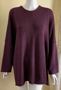 Eskandar Rich Deep PURPLE Cashmere Silk 32"L Boxy and Rich Crewneck Sweater - Picture 1 of 6