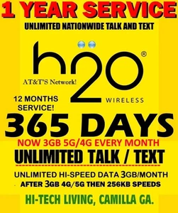 H2O H20 WIRELESS SIM 🤩FULL ▶YEAR SERVICE UNLIMITED T/T 😃NOW 3GB EVERY MONTH!❤️ - Picture 1 of 4