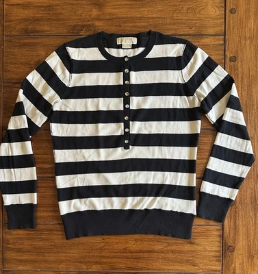 Suéter Pullover Michael Kors Azul Marino Blanco Rayas Medio Botón Mediano MK Foto 1 de 4