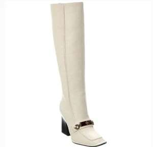 Tory Burch Boots Perrine Ivory Leather Woman 6.5 Tall Knee High White - Picture 1 of 6