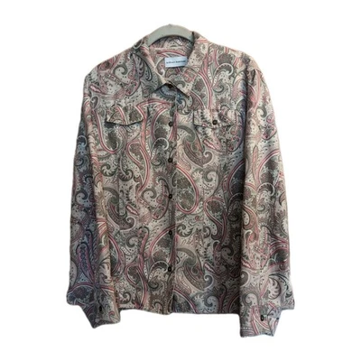 Chaqueta Alfred Dunner Talla 16 Estampado Paisley Rosa Verde Tostado Chamarra Gamuza Sensación Suave Foto 1 de 4