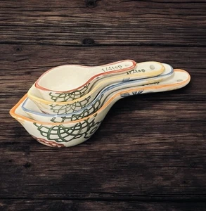 Pier 1 Imports ZINNIA Ceramic Measuring Spoons 4pc Decorative Nesting Set - Picture 1 of 6