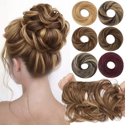 Ponytail Scrunchie 100% Remy Human Hair Piece Hairpiece Chignon Updo Elastic Bun - Image 1 of 4