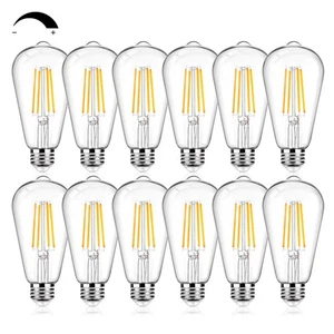 12Packs ST64 Large Vintage LED Edison Bulbs, 60W Equivalent 7W, 800Lumens, Di... - Picture 1 of 9