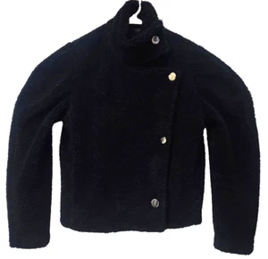 NWT Inc International Concepts Cropped Sherpa Puff-Sleeve Jacket Black Small - Picture 1 of 11