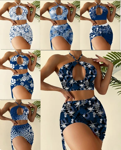 Indianapolis Colts Halter Neck Bikini Set Slim Cutout Swimsuit Sexy Bodycon Cover