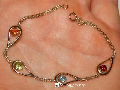 PULSERA ESTACIÓN LÁGRIMA BISMARK MULTI PIEDRAS PRECIOSAS ORO AMARILLO 14K 7,25 PULGADAS Foto 1 de 4