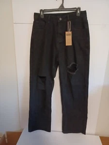 Genleck Wide Leg Ripped Jeans for Women Baggy Distressed Black M/30X30 - Picture 1 of 7