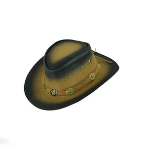 Kids Leather Old Faithful Western Style Hat,Smoke Edge Sun Protection Hat - Picture 1 of 8