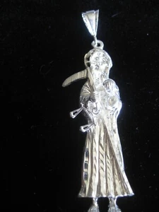 SANTA MUERTE ~ PARCA COLGANTE GRANDE 3 1/2" ~ DIJE EN PLATA DE LEY .925 - Imagen 1 de 3