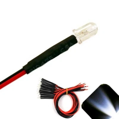 LIGHTHOUSE LEDS 10 x Pre wired 9v 5mm Cool Clear White LEDs Prewired 9 volt DC LED Light 8v 7v