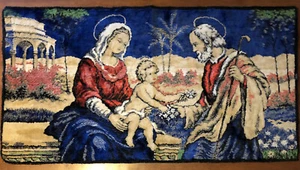 VINTAGE TAPESTRY HOLY FAMILY WALL HANGING - MARY, JOSEPH, & BABY JESUS ITALY - Picture 1 of 4