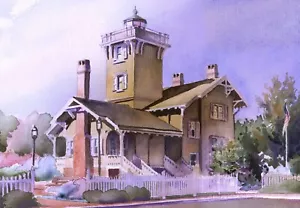 Hereford Inlet Lighthouse, Wildwood, NJ by James Mann. Watercolor Art Notecards - Bild 1 von 7