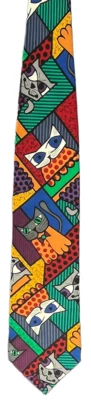 ROMERO BRITTO Silk tie Colorful cats vibrant pop art design - Great condition - Imagem 1 de 4