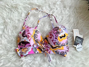 Juniors S Bikini Top Pink Paisley Push-Up Swimwear - Hula Honey  - Picture 1 of 8