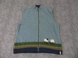 Woolrich Grazing Sheep Wool Sweater Womens Extra Large Full Zip Sleeveless Blue - Picture 1 of 9